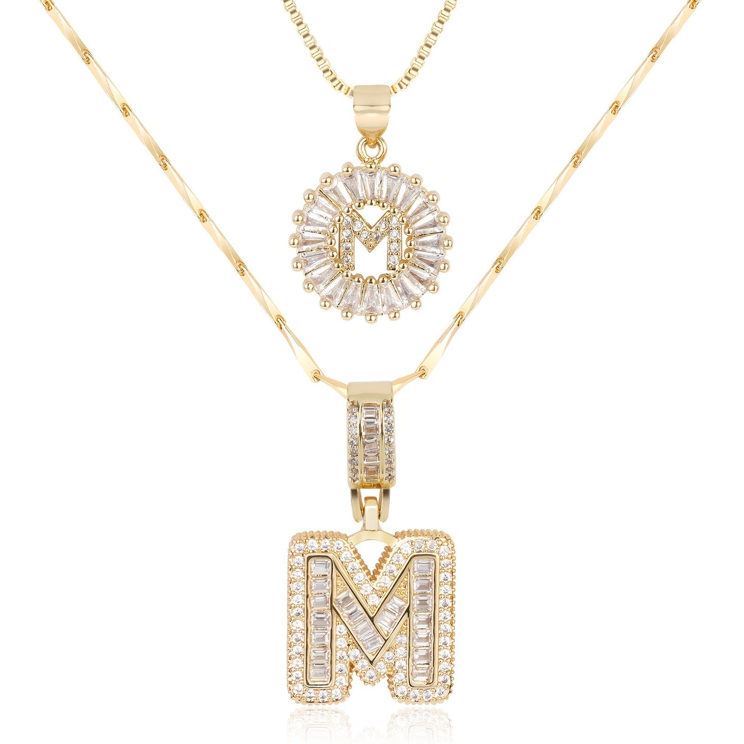 2pc Diamond Letter Initial Necklaces