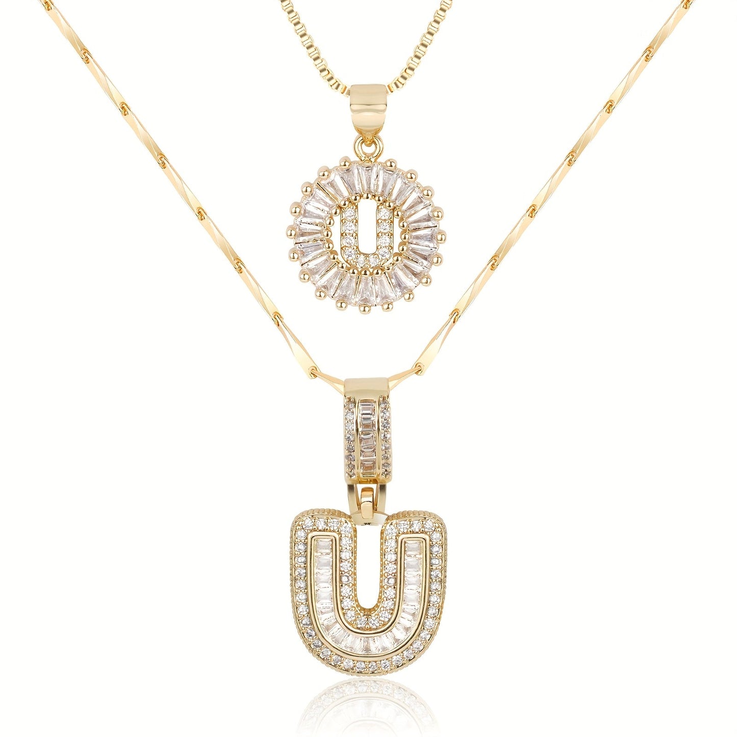 2pc Diamond Letter Initial Necklaces