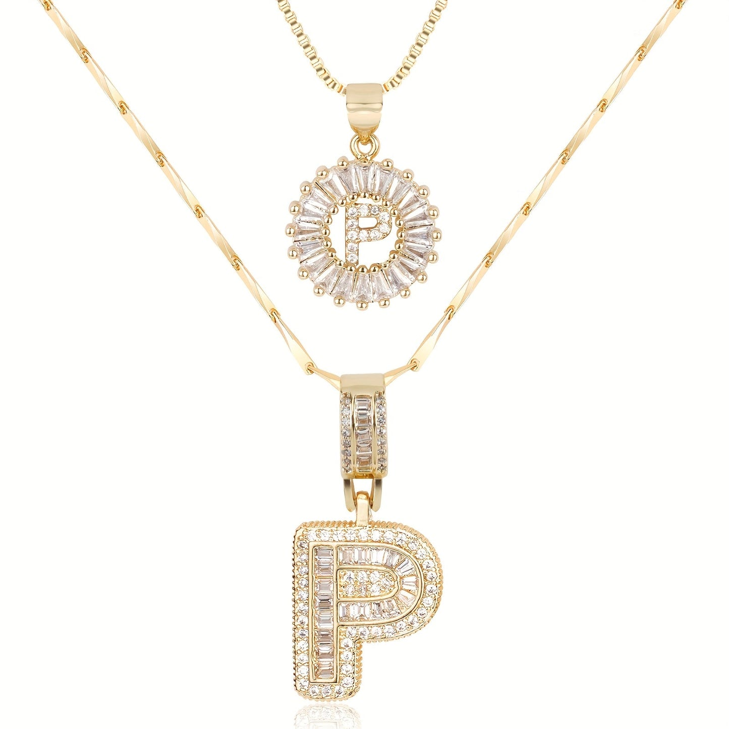 2pc Diamond Letter Initial Necklaces
