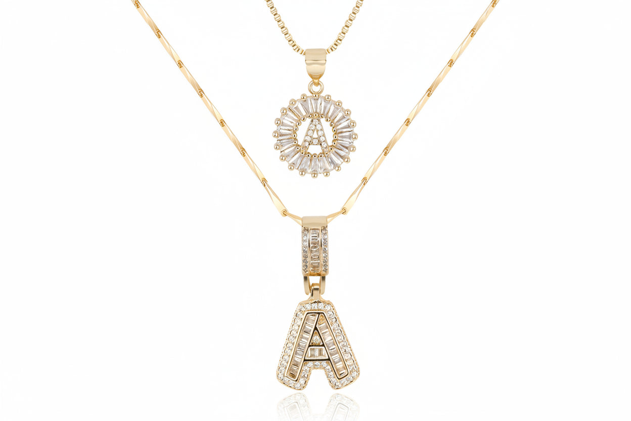 2pc Diamond Letter Initial Necklaces