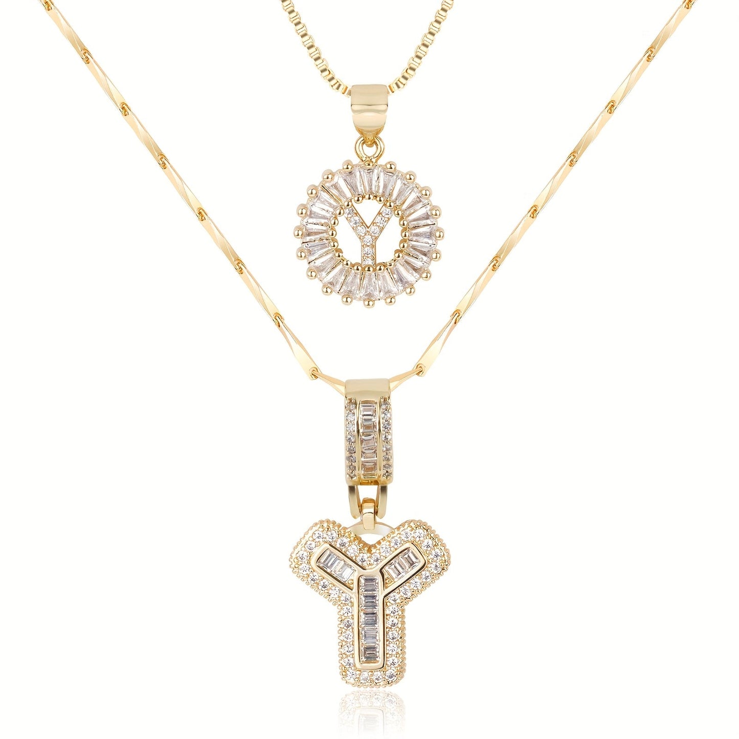2pc Diamond Letter Initial Necklaces