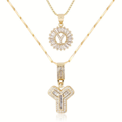 2pc Diamond Letter Initial Necklaces