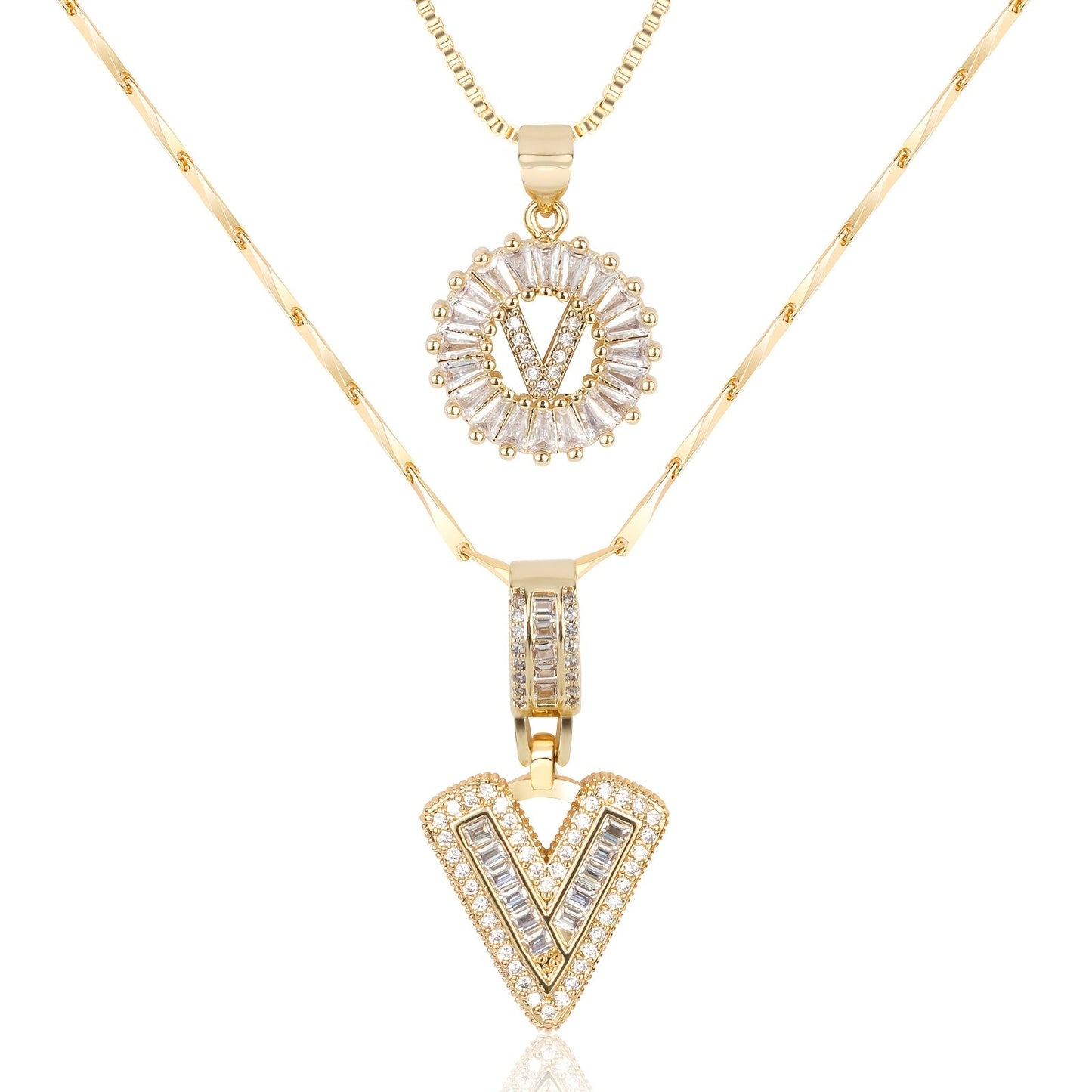 2pc Diamond Letter Initial Necklaces