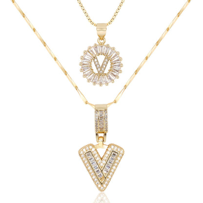2pc Diamond Letter Initial Necklaces