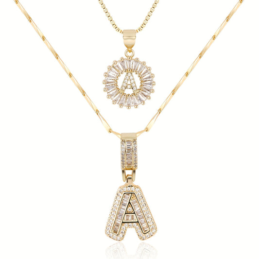 2pc Diamond Letter Initial Necklaces