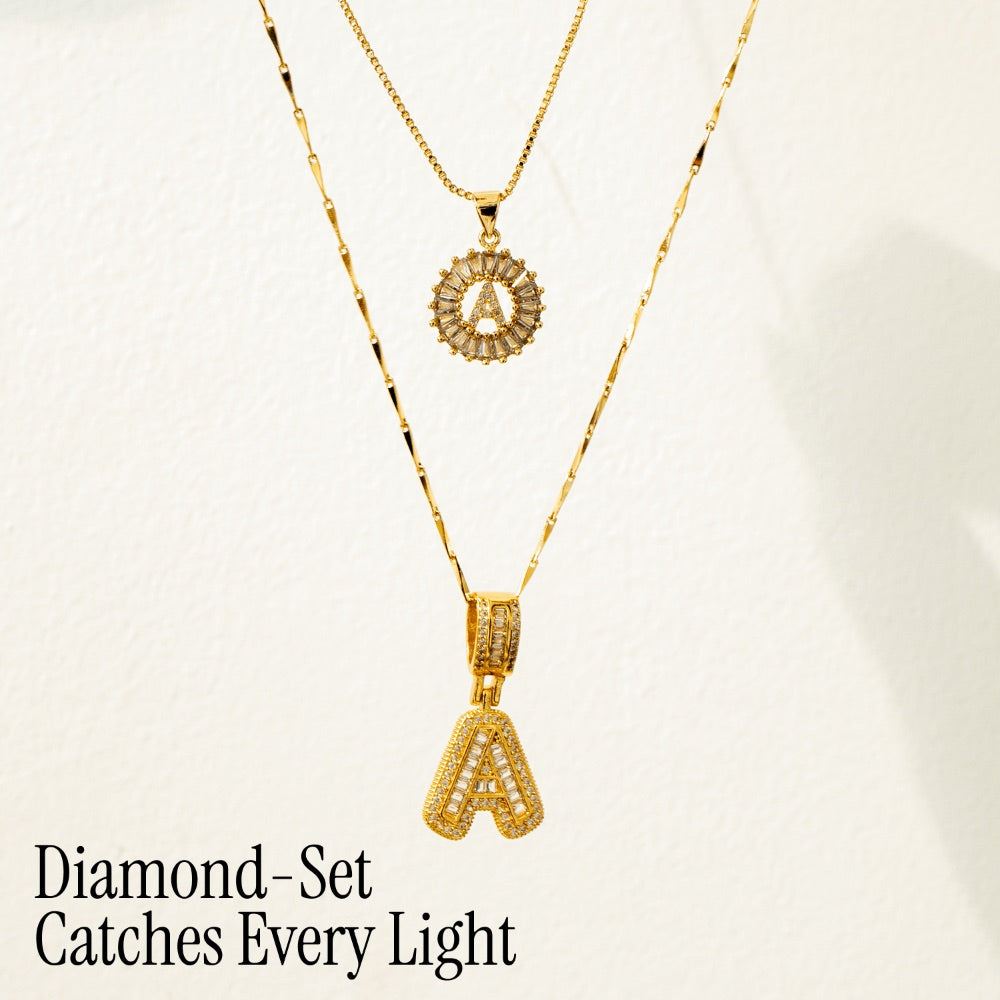 2pc Diamond Letter Initial Necklaces