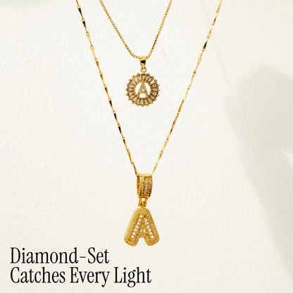 2pc Diamond Letter Initial Necklaces