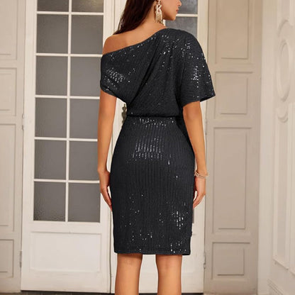 Glam One-Shoulder Sequin Party Dress