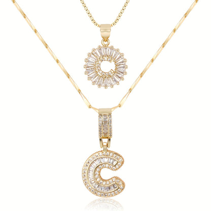 2pc Diamond Letter Initial Necklaces