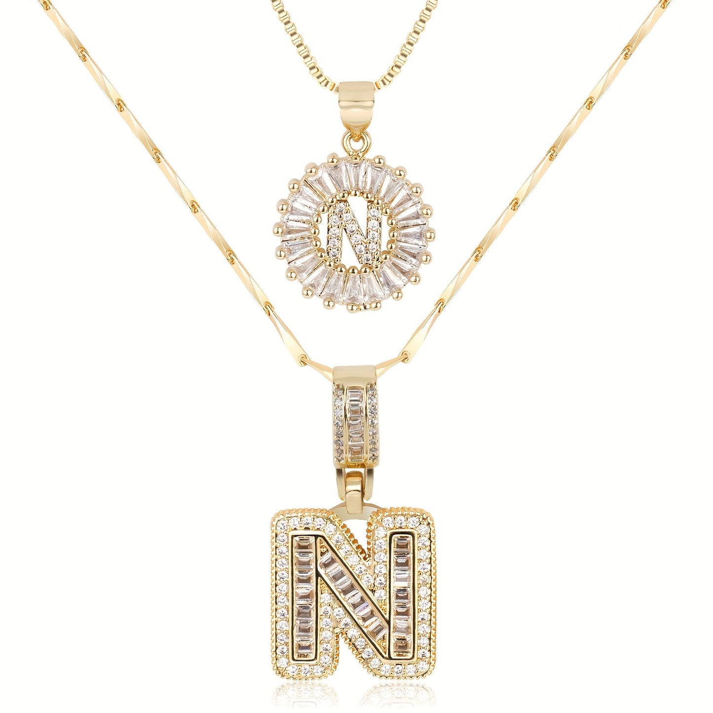2pc Diamond Letter Initial Necklaces