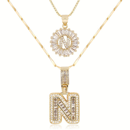 2pc Diamond Letter Initial Necklaces