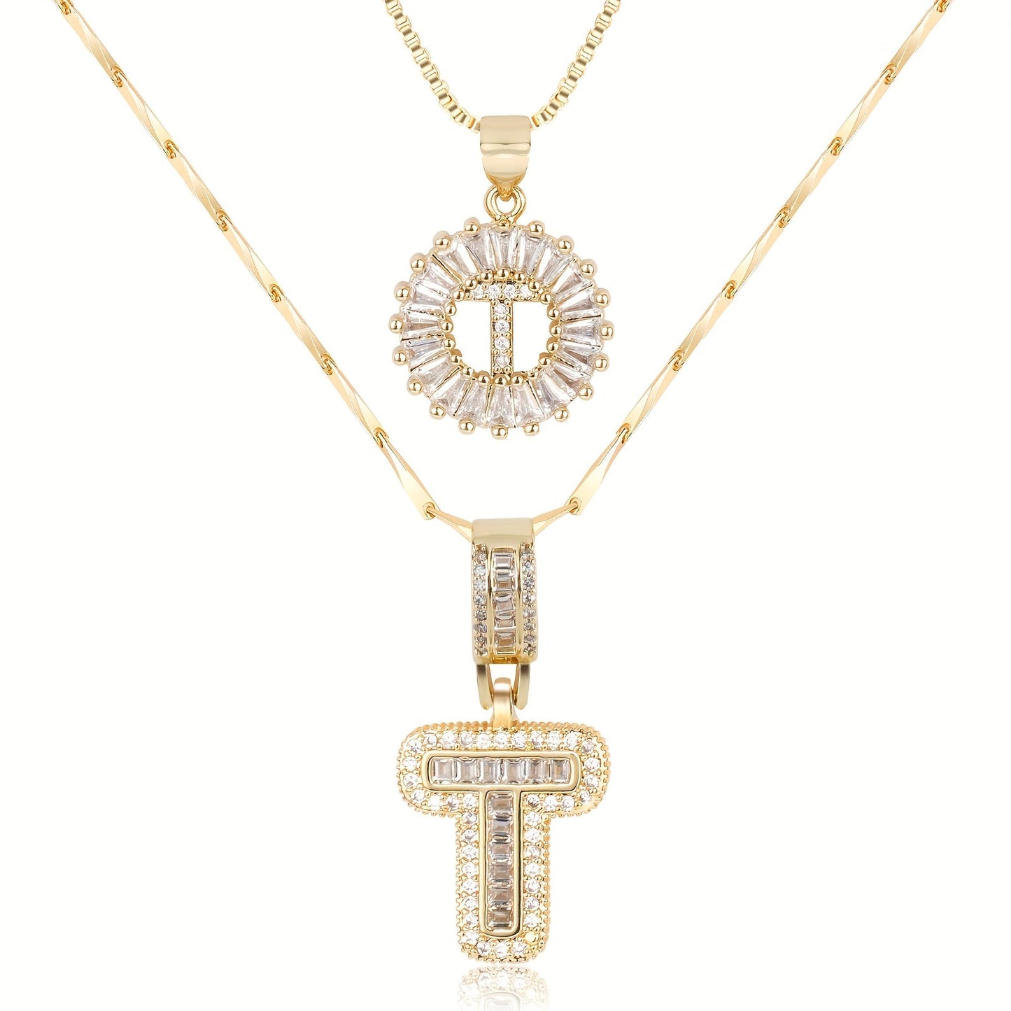 2pc Diamond Letter Initial Necklaces