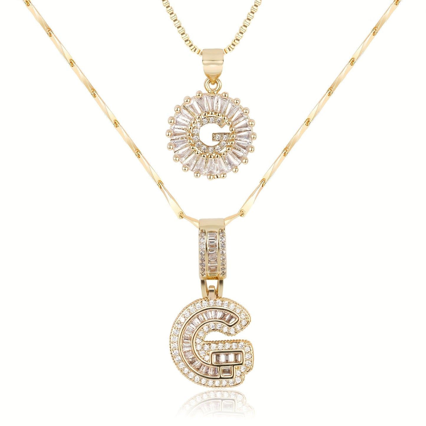 2pc Diamond Letter Initial Necklaces