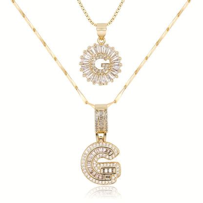 2pc Diamond Letter Initial Necklaces