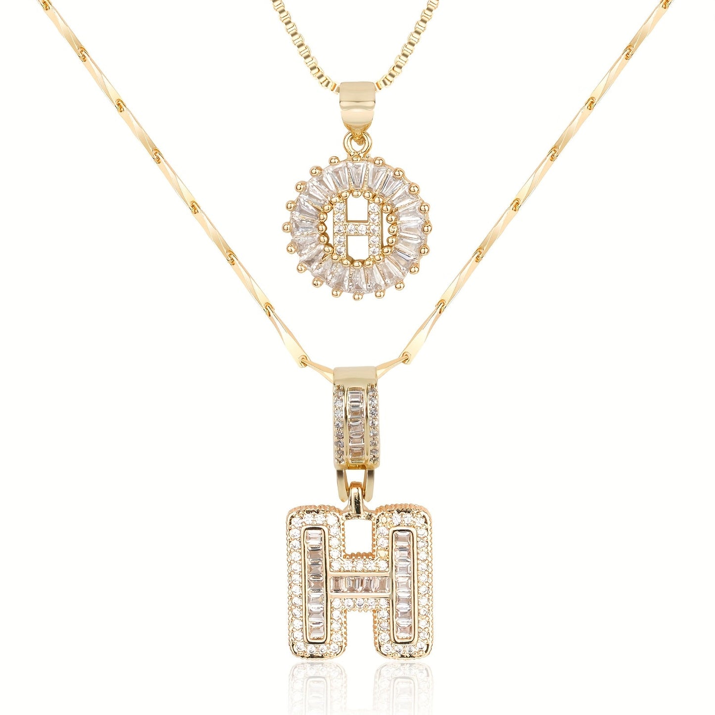 2pc Diamond Letter Initial Necklaces