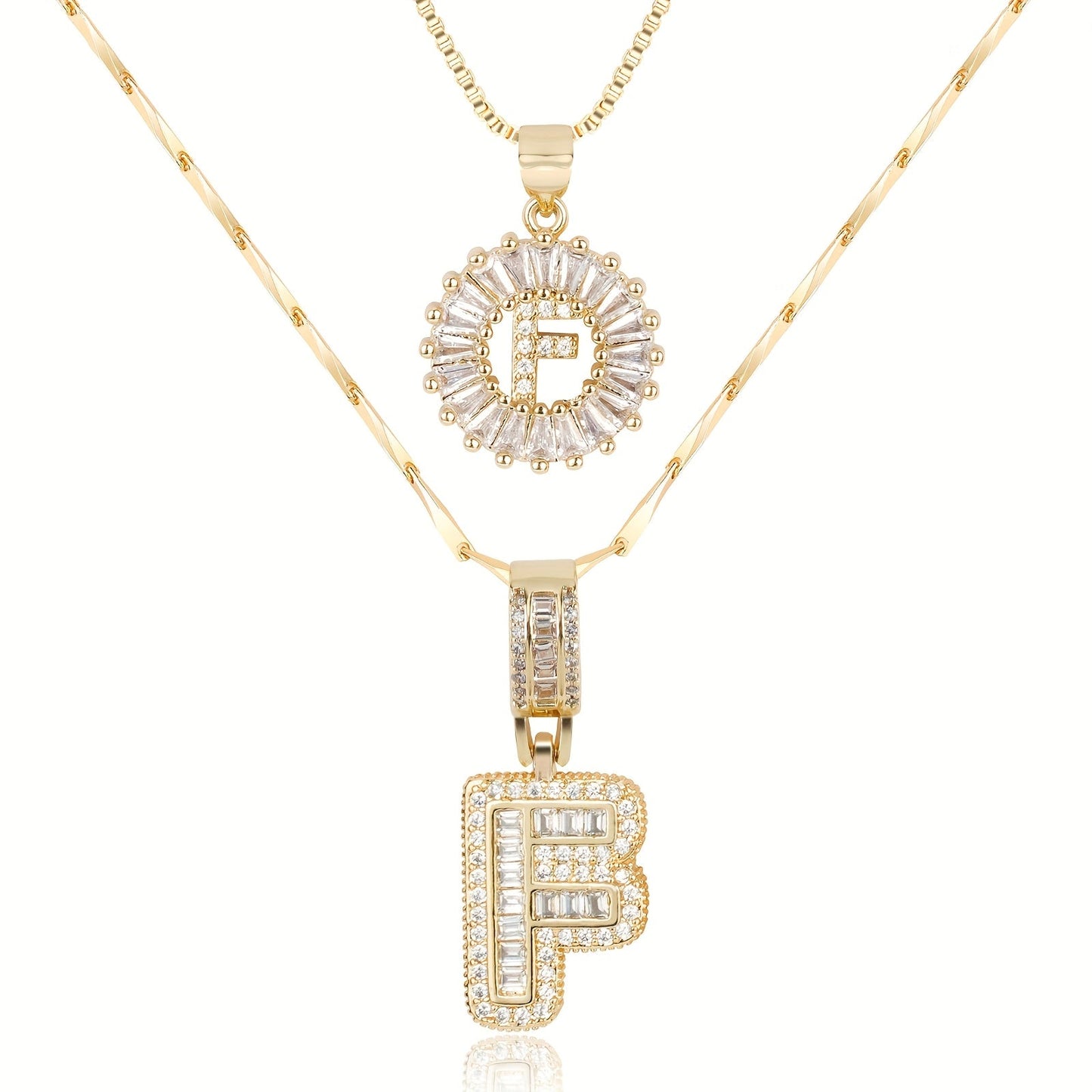 2pc Diamond Letter Initial Necklaces