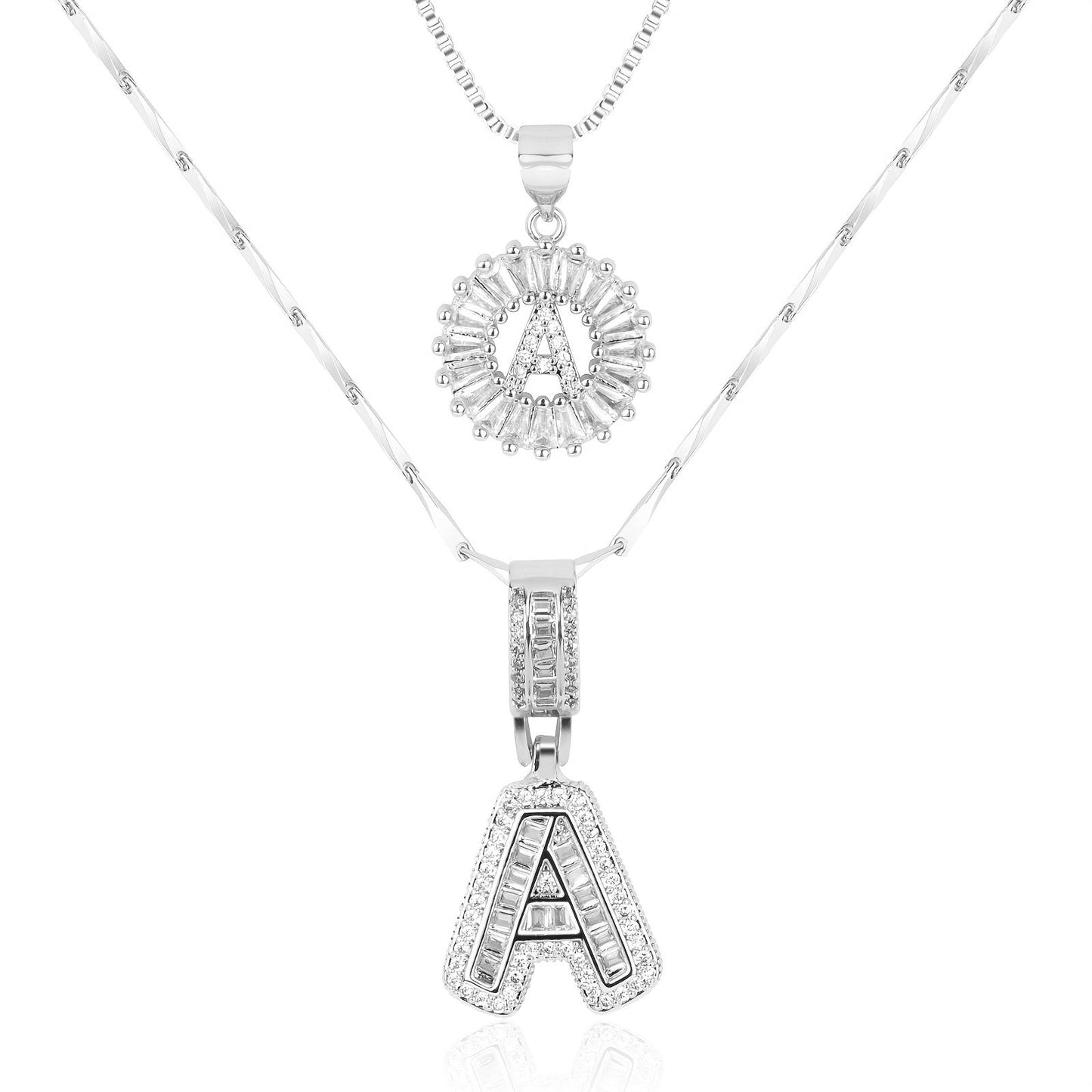 2pc Diamond Letter Initial Necklaces