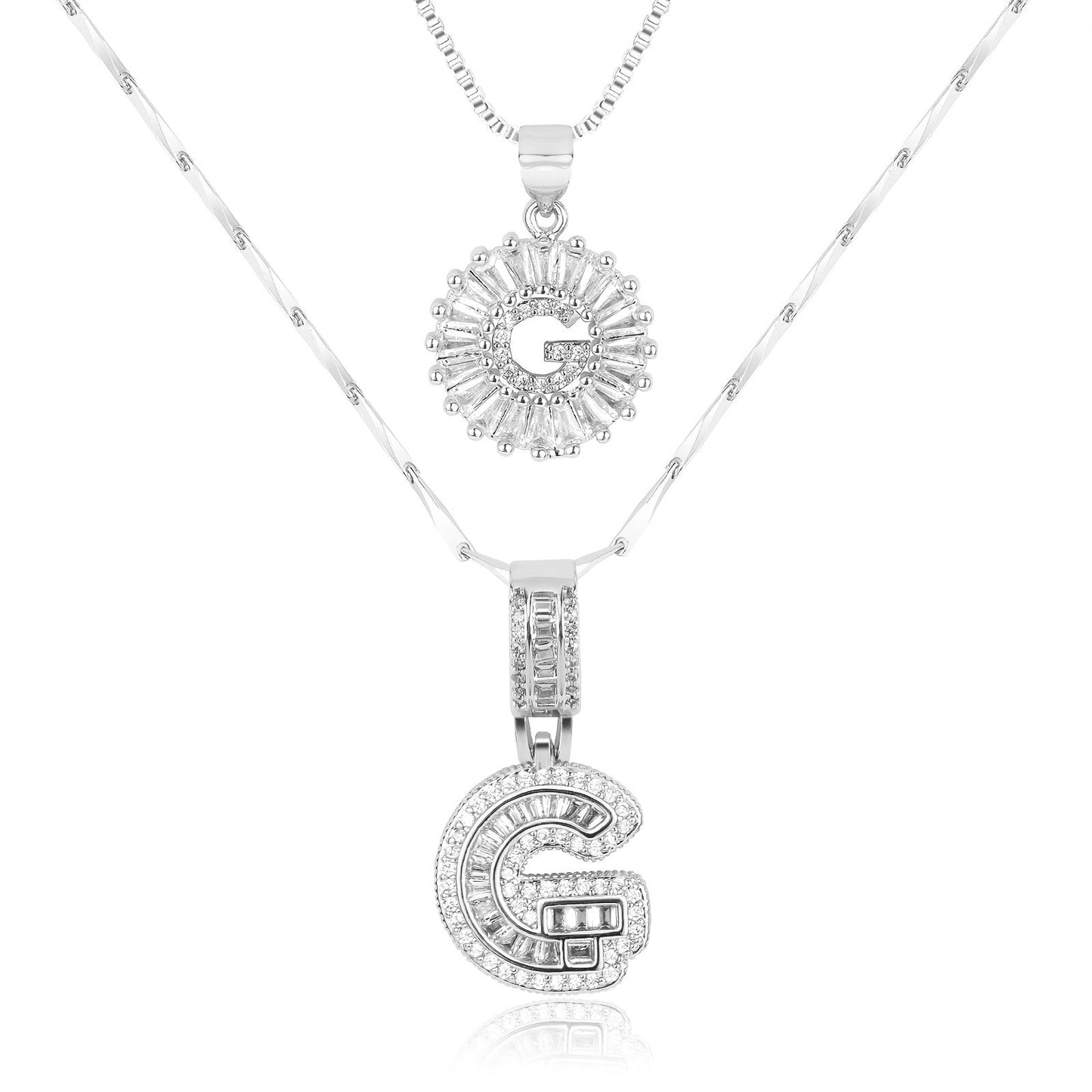 2pc Diamond Letter Initial Necklaces