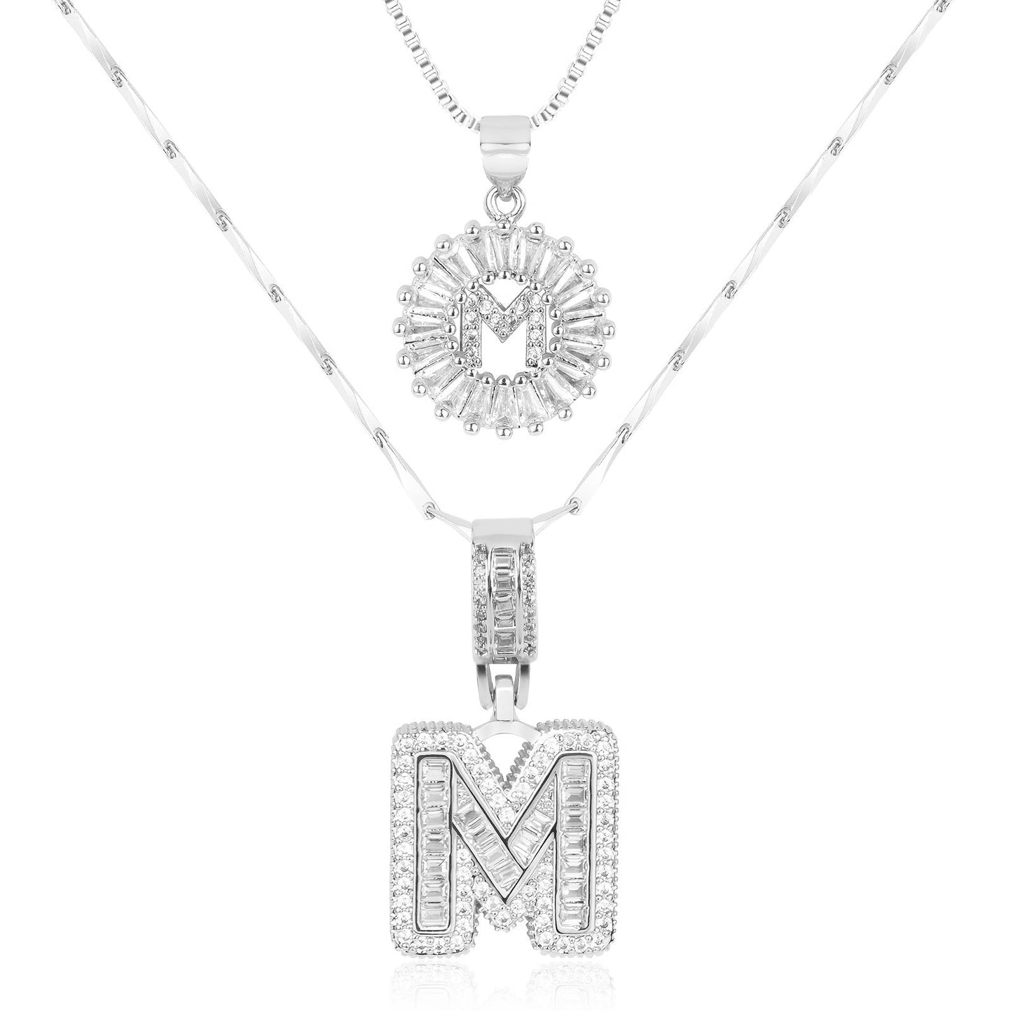 2pc Diamond Letter Initial Necklaces