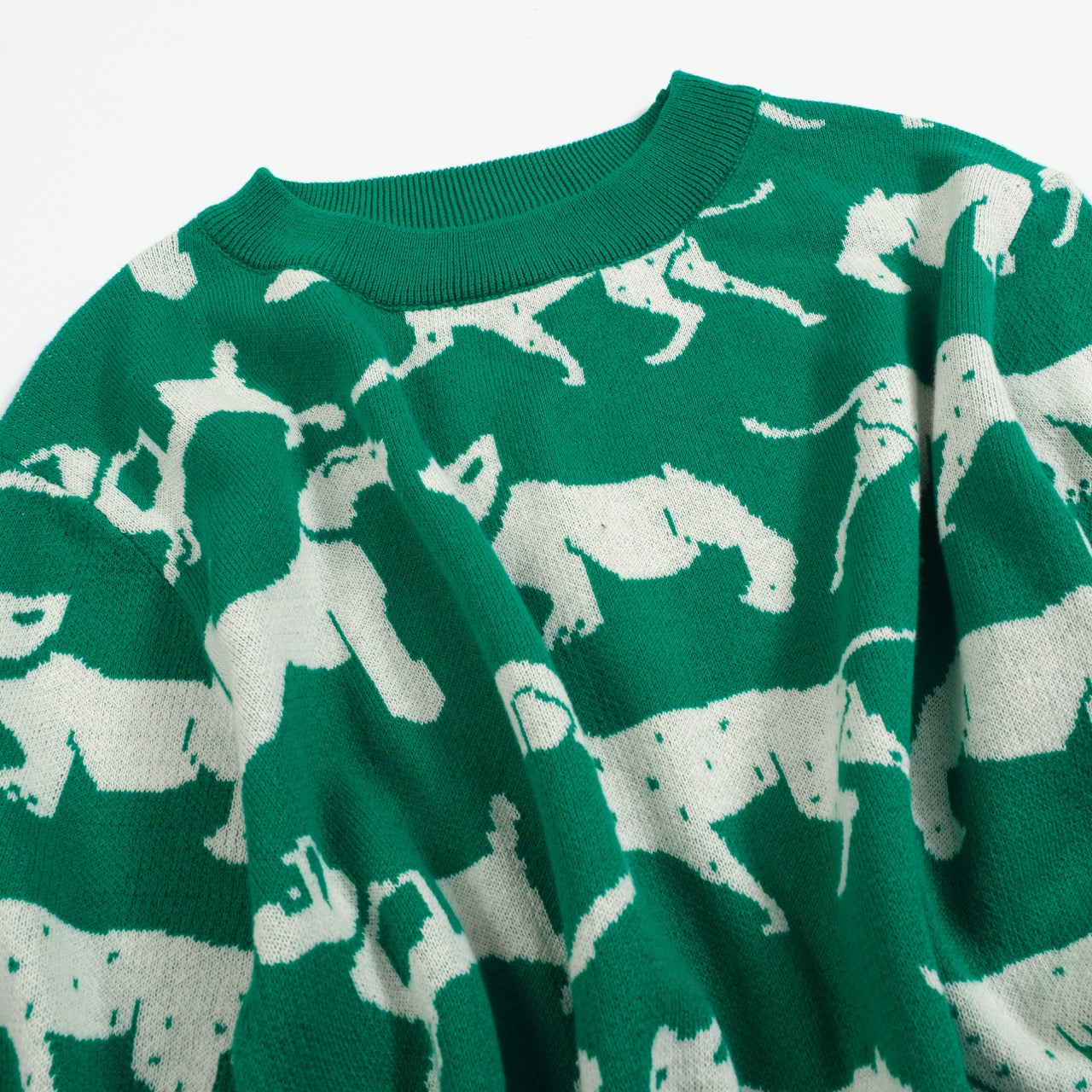Women's Retro Dog Print Knit Tee – Green-Cropped Length