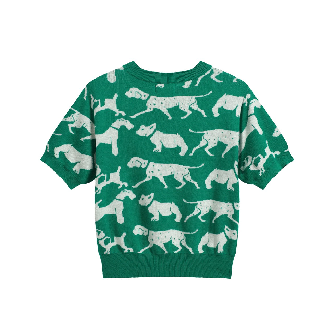 Women's Retro Dog Print Knit Tee – Green-Cropped Length