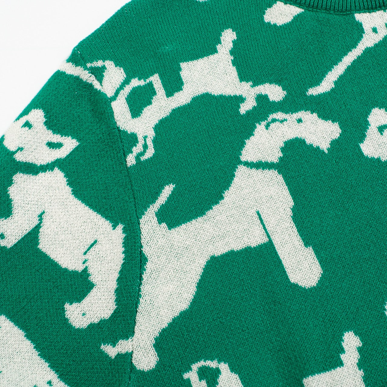 Women's Retro Dog Print Knit Tee – Green-Cropped Length