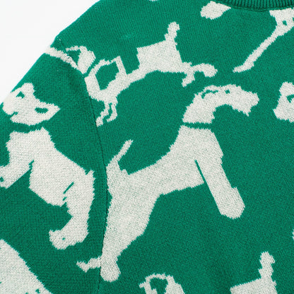 Women's Retro Dog Print Knit Tee – Green-Cropped Length
