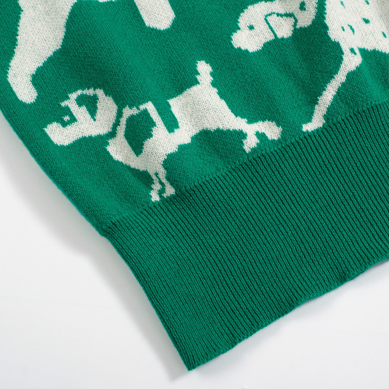 Women's Retro Dog Print Knit Tee – Green-Cropped Length