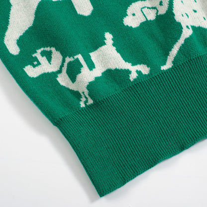 Women's Retro Dog Print Knit Tee – Green-Cropped Length