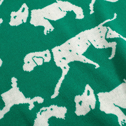 Women's Retro Dog Print Knit Tee – Green-Cropped Length
