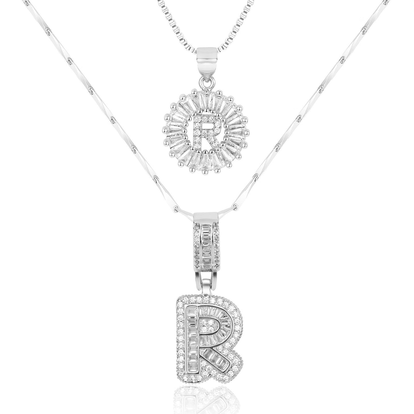 2pc Diamond Letter Initial Necklaces