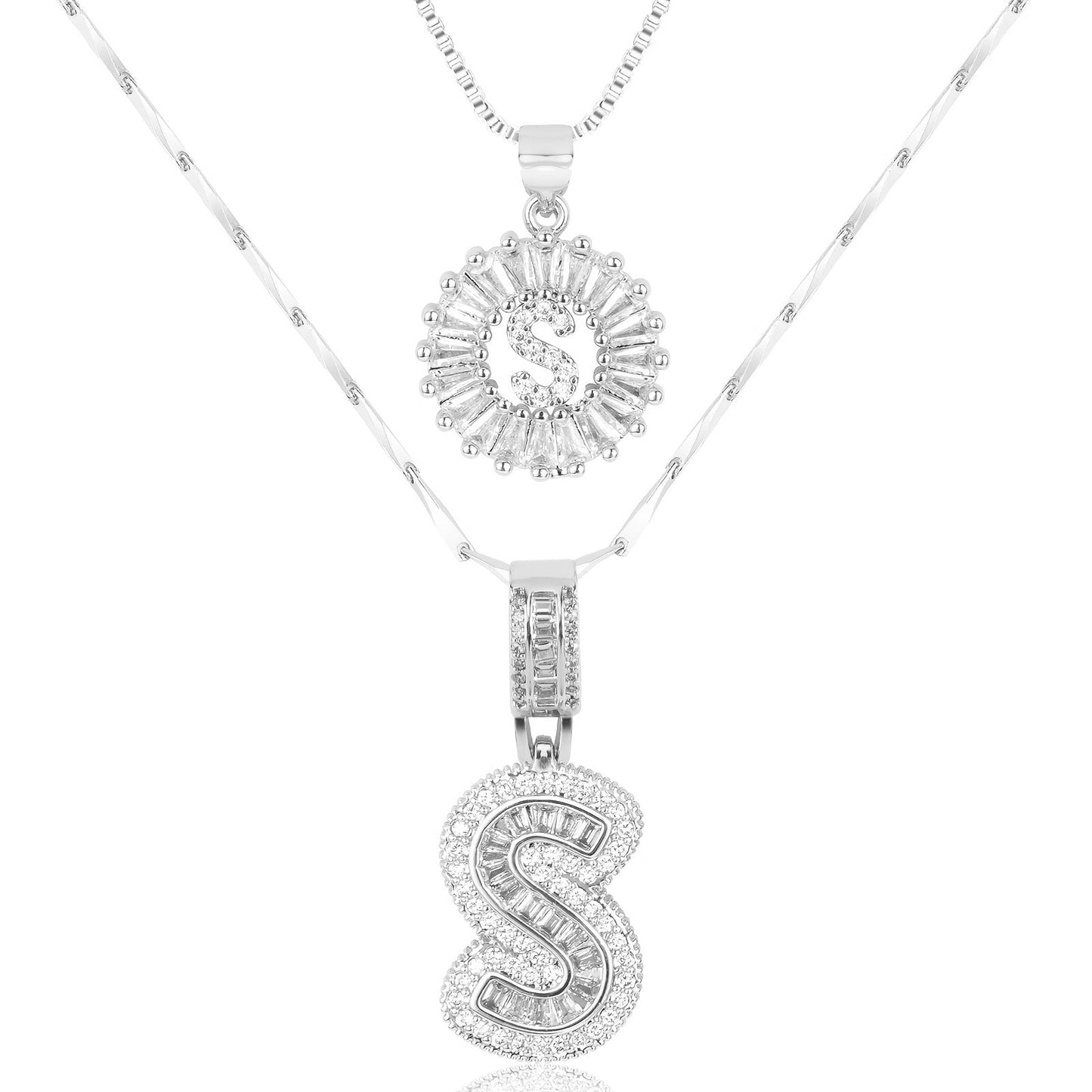2pc Diamond Letter Initial Necklaces