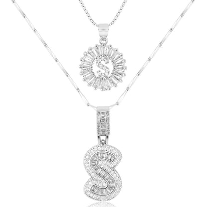2pc Diamond Letter Initial Necklaces