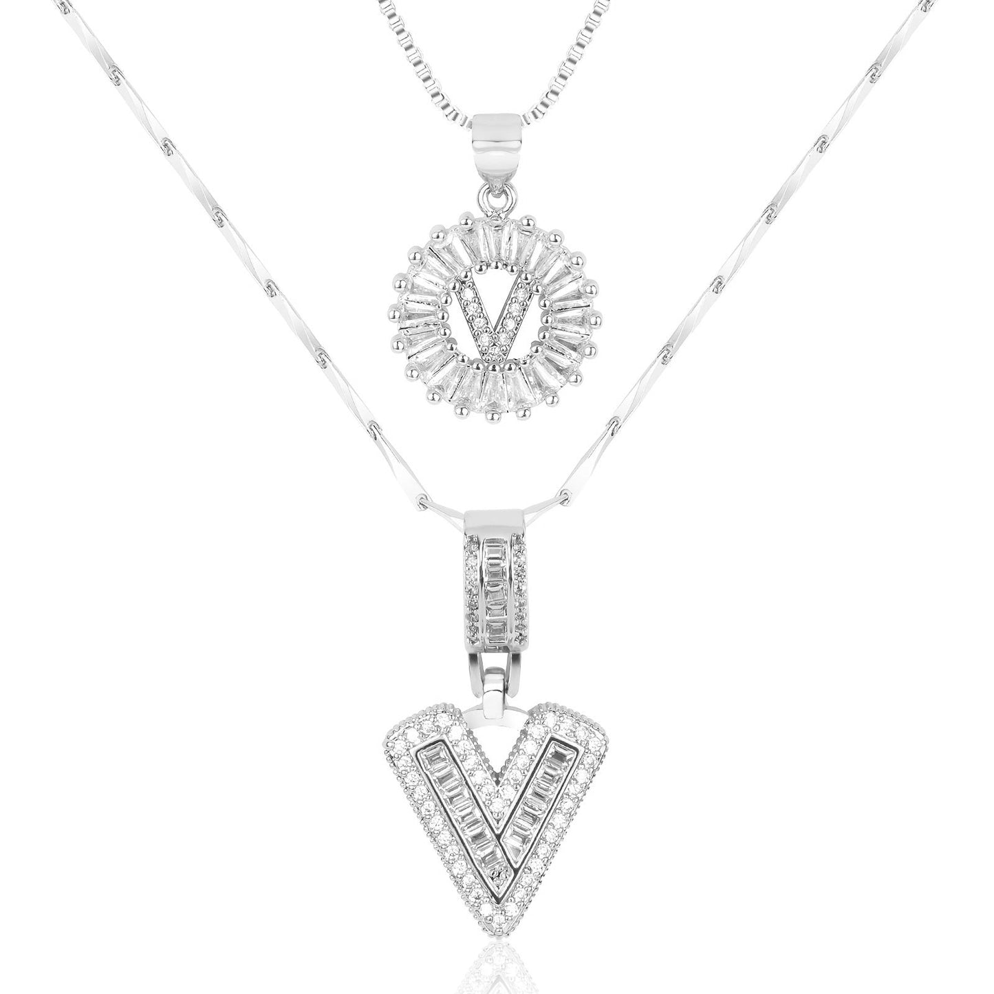 2pc Diamond Letter Initial Necklaces