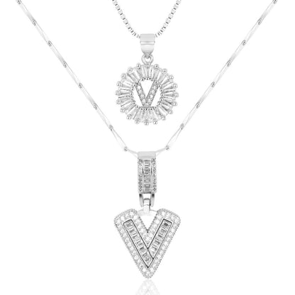 2pc Diamond Letter Initial Necklaces