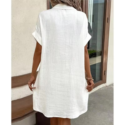 Women's Button Down Linen Shirt Dress With Pockets