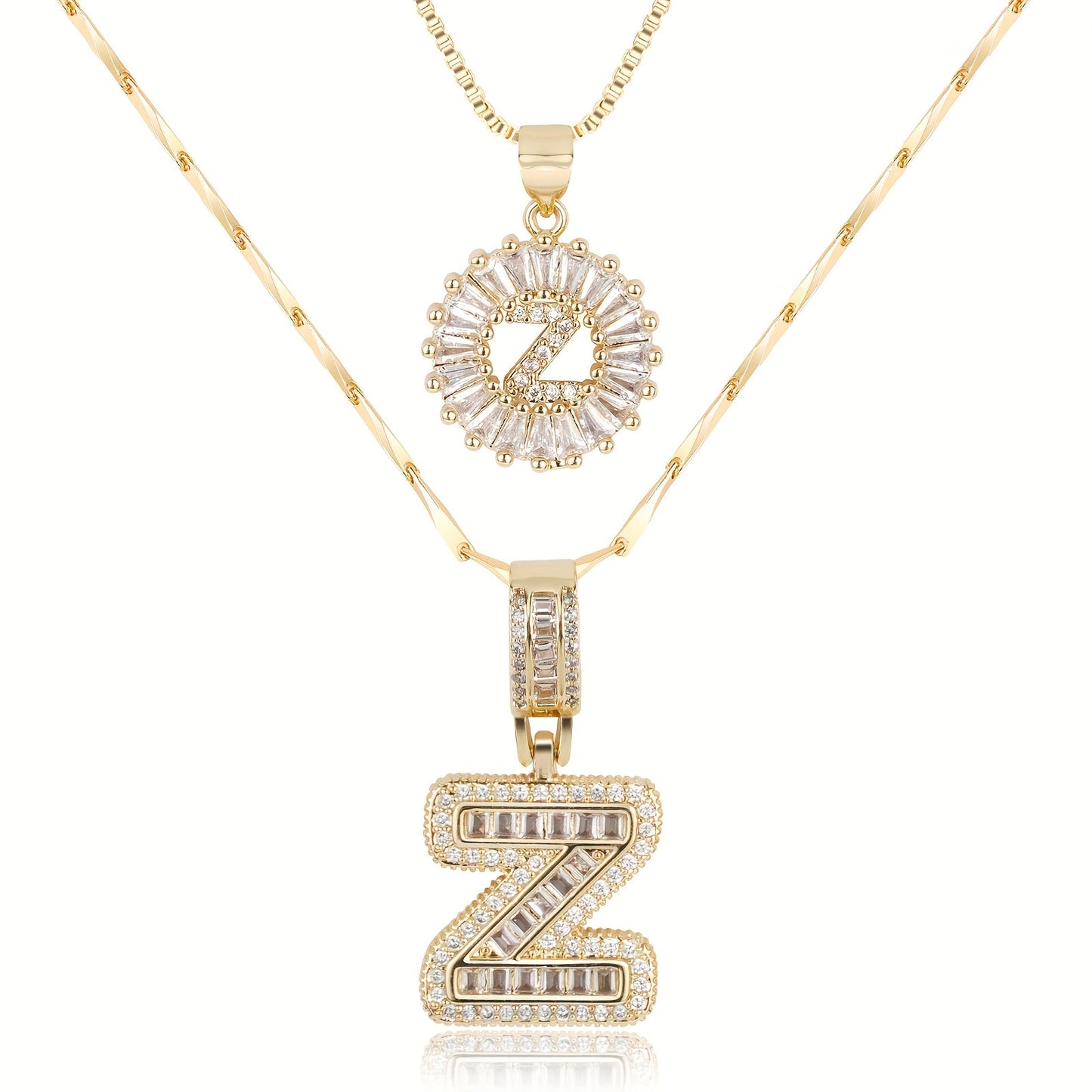 2pc Diamond Letter Initial Necklaces