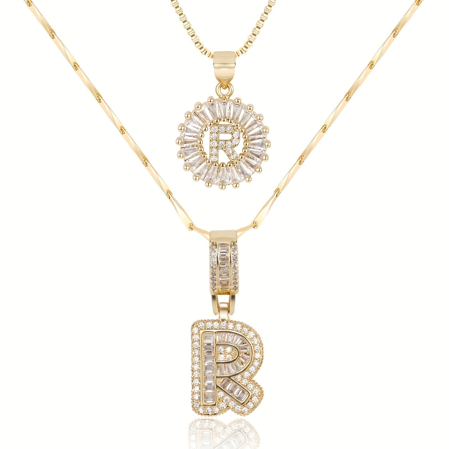 2pc Diamond Letter Initial Necklaces