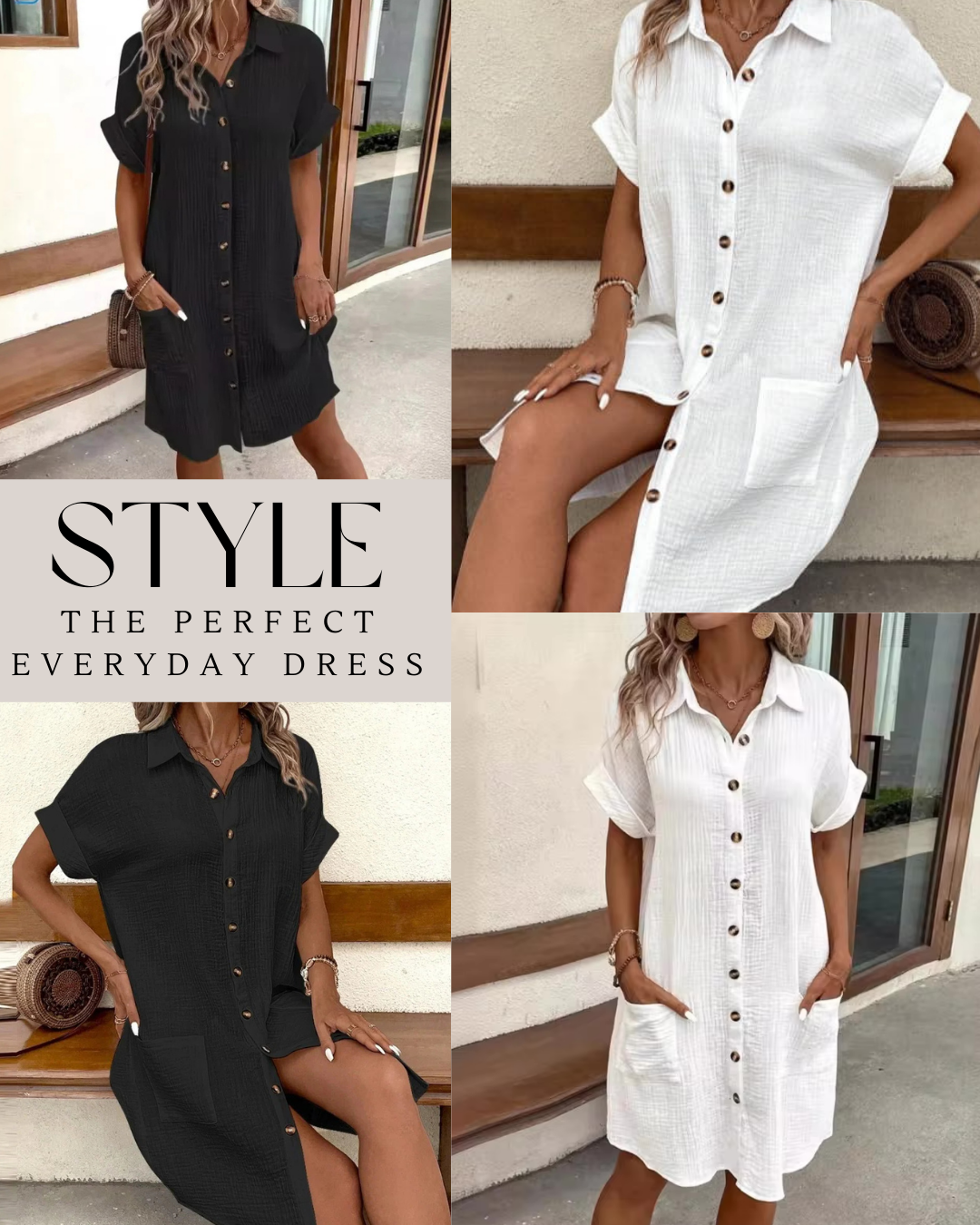 Women's Button Down Linen Shirt Dress With Pockets