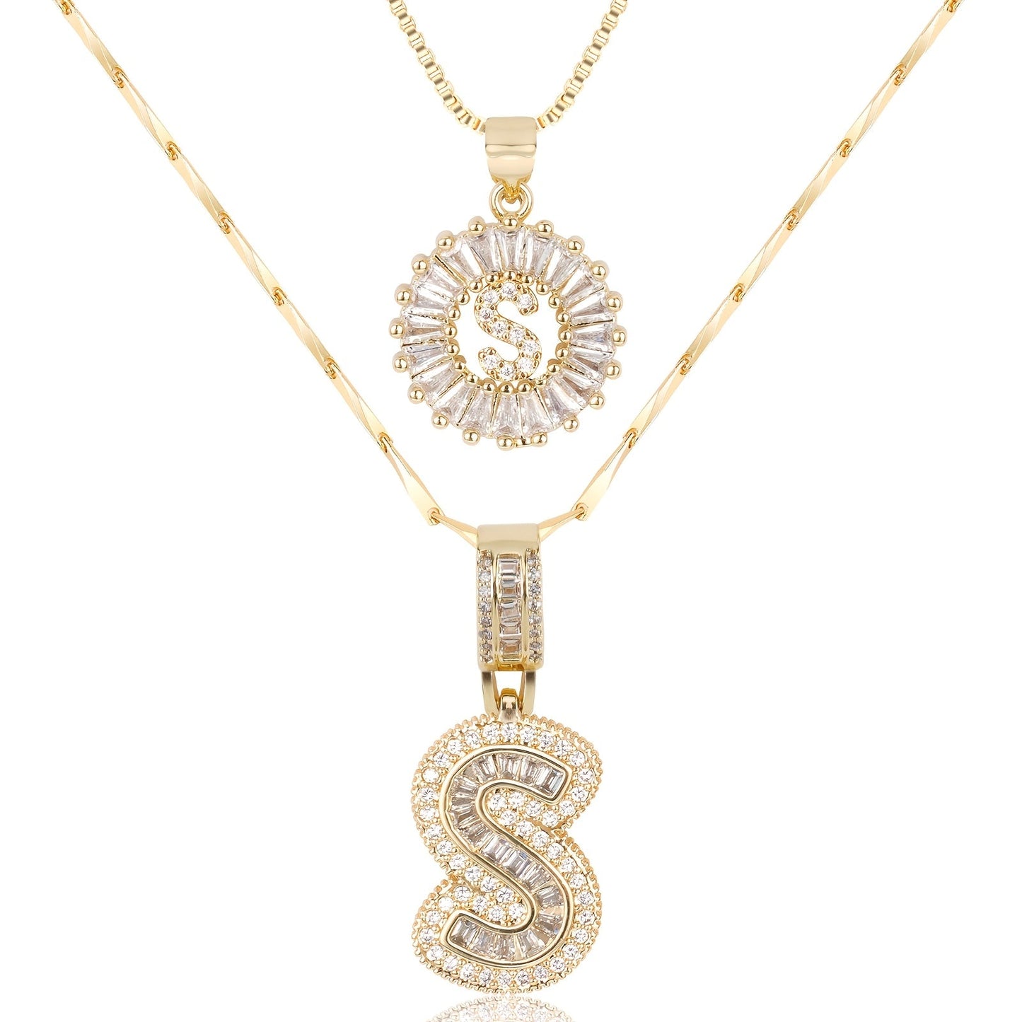 2pc Diamond Letter Initial Necklaces