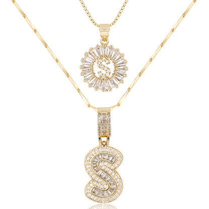 2pc Diamond Letter Initial Necklaces