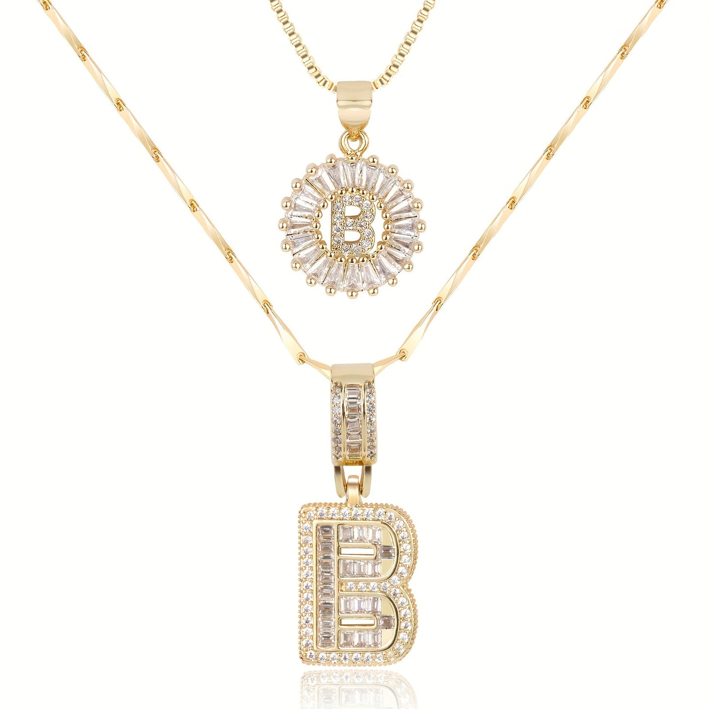 2pc Diamond Letter Initial Necklaces