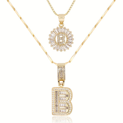 2pc Diamond Letter Initial Necklaces