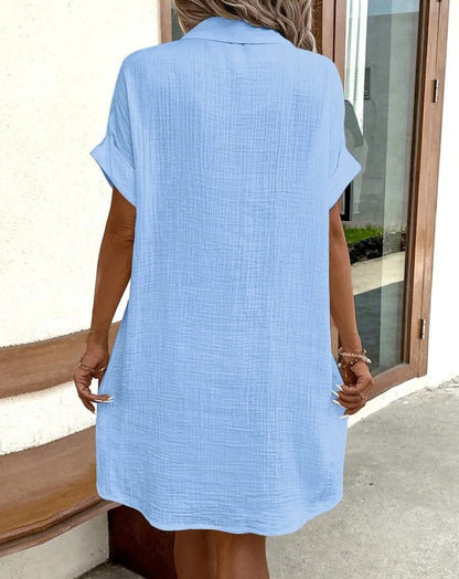 Women's Button Down Linen Shirt Dress With Pockets