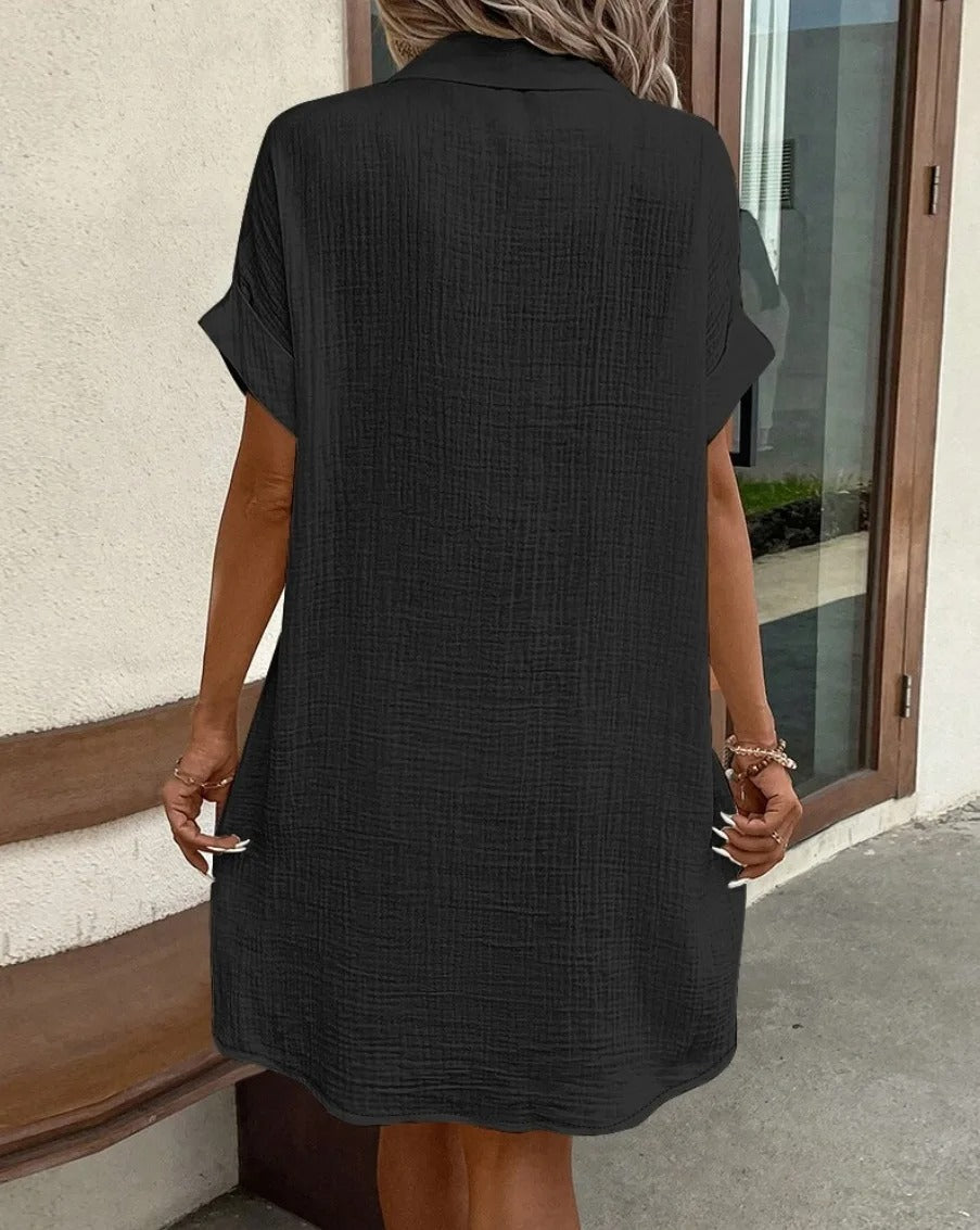 Women's Button Down Linen Shirt Dress With Pockets