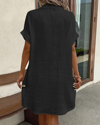Women's Button Down Linen Shirt Dress With Pockets